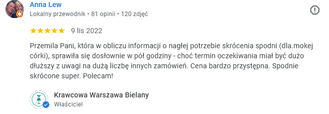 krawcowa na marymonckiej 81/1 warszawa opinia