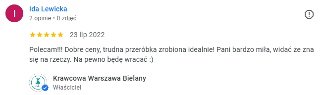 usługi krawieckie opinie o krawcowej na marymoncka 81/1 warszawa